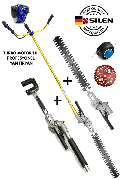 Turbo Motorlu Benzinli Yan Tırpan + Çit Kesme + Kancalı Zeytin & Badem Silkeleme Hasat Aparatı 6,8 Hp