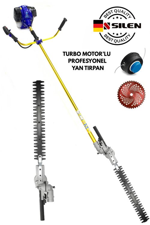 Turbo Motorlu Benzinli Yan Tırpan + Çit Kesme Aparatı 6,8 Hp