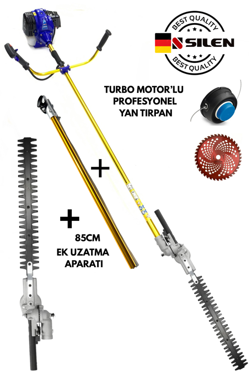 Turbo Motorlu Benzinli Yan Tırpan + Çit Kesme + Ek Uzatma Aparatı 6,8 Hp