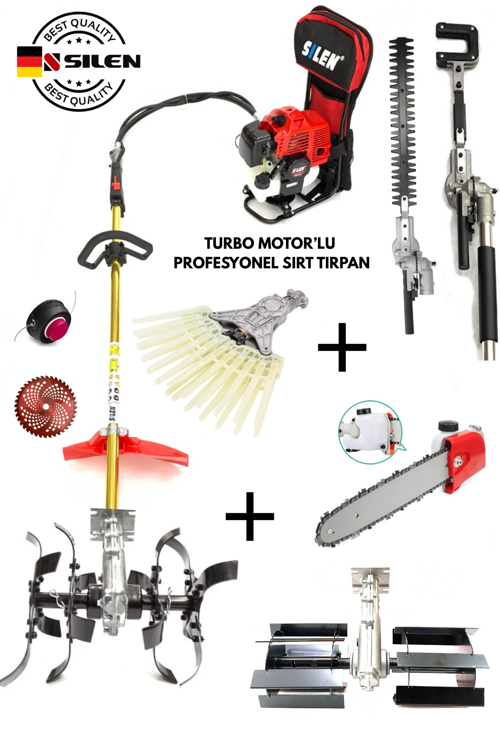 Turbo Motorlu Benzinli Sırt Tırpan + Profesyonel Bahçıvan Set 6,8 Hp
