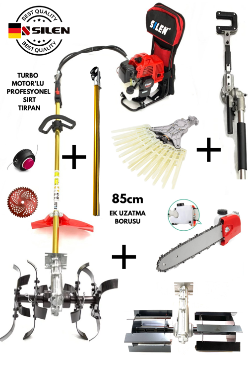 Turbo Motorlu Benzinli Sırt Tırpan Lüks Full Bahçıvan Set 6,8 Hp