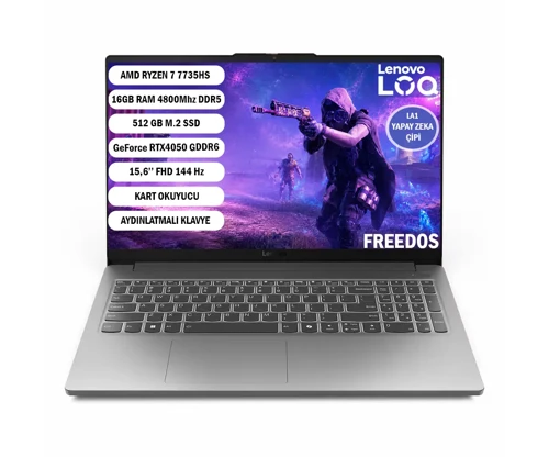 LOQE AMD Ryzen 7-7735HS 16GB 512GB SSD 15.6" FHD 144Hz RTX4050 6GB FreeDOS Gaming Laptop 83S0002YTR
