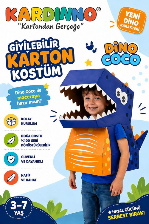 Dino Coco Eğitici Oyuncak Karton Giyilebilir Çocuk Kostümü Etkinlik Parti Kostümü
