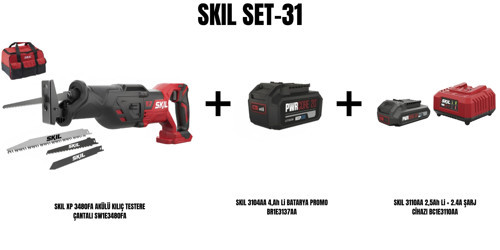 SKIL Set-31 (SKIL XP 3480FA AKÜLÜ KILIÇ TESTERE ÇANTALI+4,Ah Li BATARYA+2,5Ah BATARYA + 2.4A ŞARJ CİHAZI)