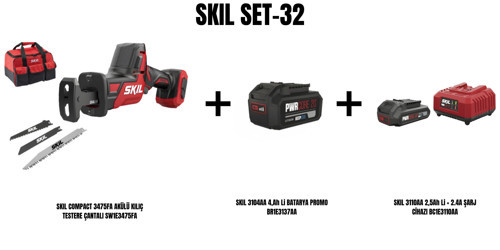 SKIL Set-32 (SKIL COMPACT 3475FA AKÜLÜ KILIÇ TESTERE ÇANTALI+4,Ah Li BATARYA+2,5Ah Li + 2.4A ŞARJ CİHAZI)