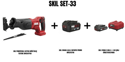 SKIL Set-33 (SKIL POWERTOOLS 3471CA AKÜLÜ KILIÇ TESTERE+4,Ah Li BATARYA+2,5Ah BATARYA + 2.4A ŞARJ CİHAZI)