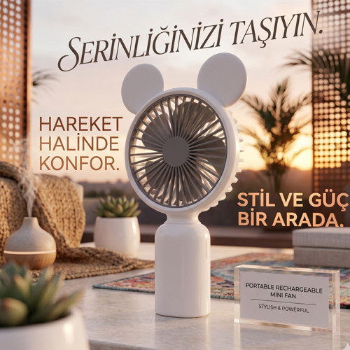 Taşınabilir El Fanı, Şarjlı Mini Vantilatör, 2 Kademeli Şarjlı Mini El Fanı, Çift Hız Ayarlı Portatif Vantilatör, Mini El Tipi Fan