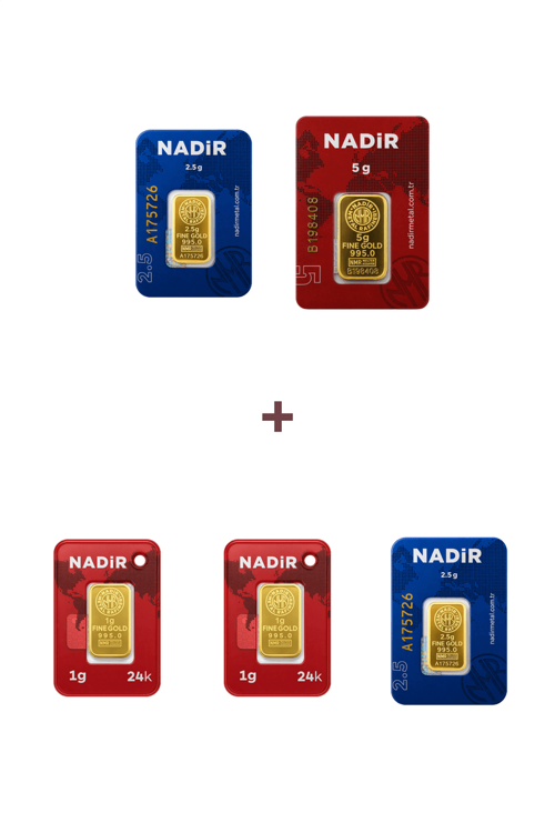24 Ayar 12 Gram Altın (1 Ad 5 Gram Altın + 2 Ad 2,5 Gram Altın + 2 Ad 1 Gram Altın )