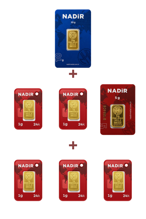 24 Ayar 20 Gram Altın (1 Ad 10 Gram Altın + 1 Ad 5 Gram Altın + 5 Ad 1 Gram Altın )