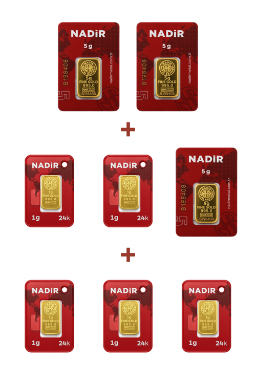 24 Ayar 20 Gram Külçe Altın (3 Adet 5 Gram Külçe Altın + 5 Adet 1 Gram Külçe Altın )