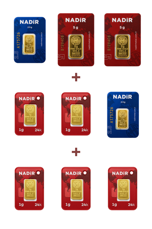 24 Ayar 20 Gram Altın (2 Ad 5 Gram Altın + 2 Ad 2,5 Gram Altın + 5 Ad 1 Gram Altın )