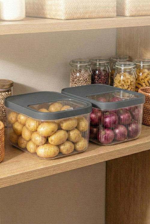 2'Li 12 LT Multibox Füme Kayar Kapaklı Saklama Kabı & Erzak Kabı & Patates Soğan Kovası