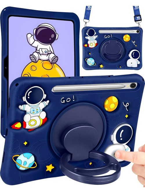 Samsung Galaxy Tab S9 Plus Standlı ve Boyun Askılı Astronot Figürlü Çocuk Tablet Kılıf