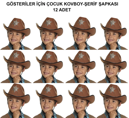 Kovboy Şerif Şapkası Kahve 12 Adet - Kostüm, Parti Gösteri Şapkası