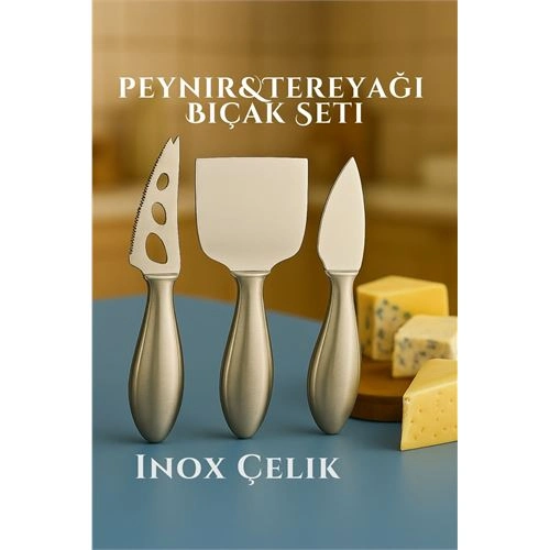 Inox Peynir Bıçağı Seti - Tereyağı Bıçağı Kahvaltı Seti Profesyonel Tasarım 304 Paslanmaz Çelik 7220