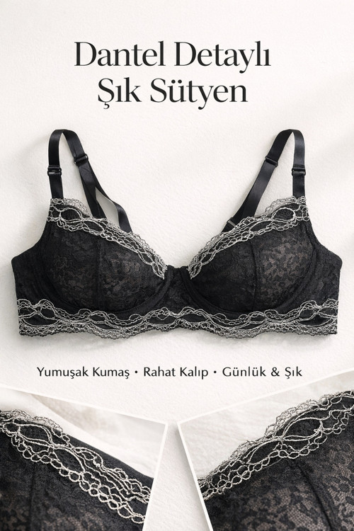 Kadın Dantel Detaylı Transparan Sütyen 75C Desteksiz Şık İç Giyim