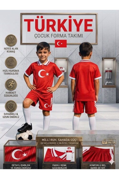 Türkiye İsimsiz Kırmızı Beyaz Yakalı Euro 2025/26 Sezon Özel Tasarım Çocuk Forma Takımı (Y04)