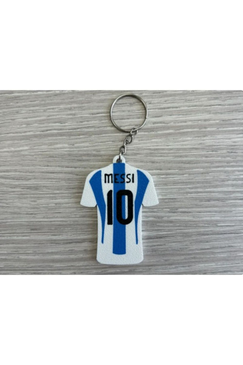 Messi 10 Temalı Mavi Beyaz Çizgili Forma Anahtarlık