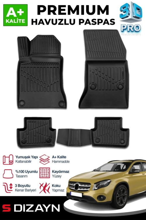 S-Dizayn Mercedes GLA 3D Pro Havuzlu Paspas 2014-2019 A+ Kalite