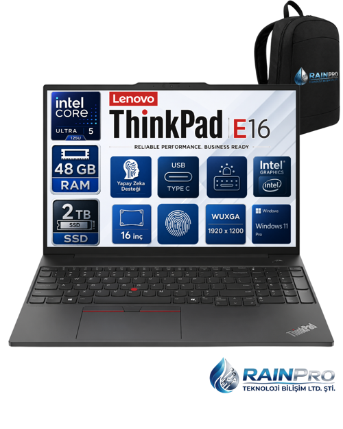 Thinkpad E16 Gen2 Intel Core Ultra 5 125U 48 GB DDR5 2 TB SSD 16" Wuxga IPS Windows 11 Pro Taşınabilir Bilgisayar 21MA00