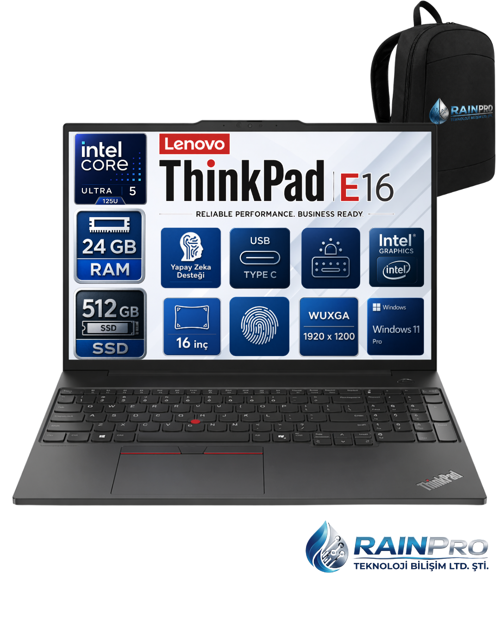 Thinkpad E16 Gen2 Intel Core Ultra 5 125U 24 GB DDR5 512 GB SSD 16" Wuxga IPS Windows 11 Pro Taşınabilir Bilgisayar 21MA