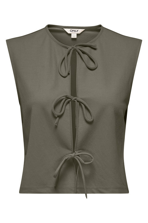 Onlsakura Regular Fit Yuvarlak Yaka Bağlama Detaylı Bayan Yelek 15366877 Olive