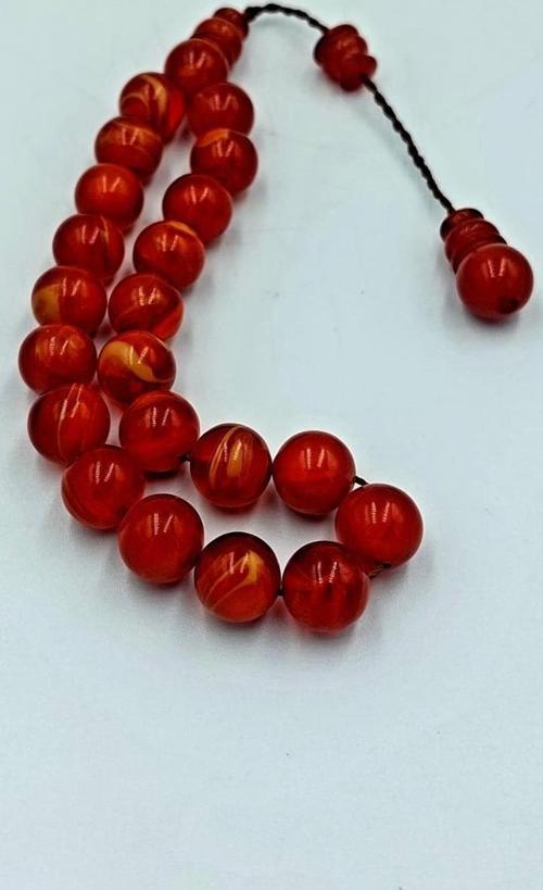 HARELİ KIRMIZI KÜRE KESİM SİSTEMLİ ATEŞ KEHRİBAR TESPİH