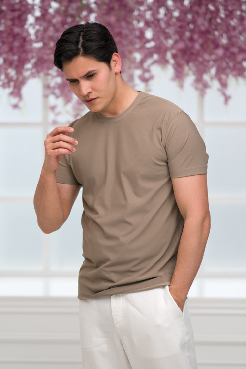 Slimfit Lyocell Kumaş Likralı Küçük Armürlü Bisiklet Yaka T-shirt