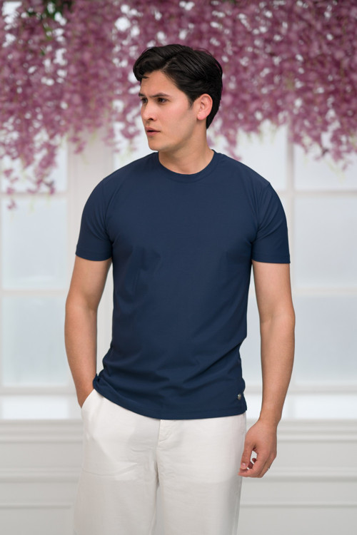 Slimfit Lyocell Kumaş Likralı Küçük Armürlü Bisiklet Yaka T-shirt