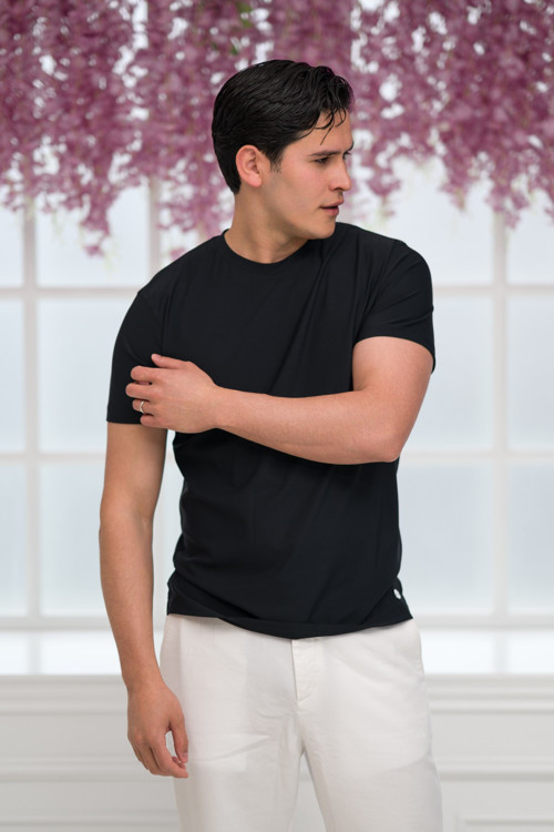 Slimfit Lyocell Kumaş Likralı Küçük Armürlü Bisiklet Yaka T-shirt