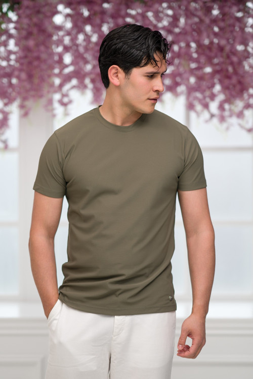 Slimfit Lyocell Kumaş Likralı Küçük Armürlü Bisiklet Yaka T-shirt