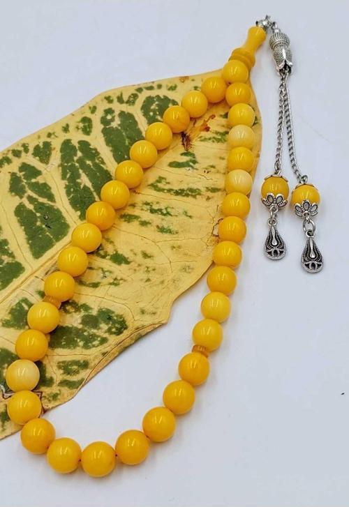 SARI HARELİ KÜRE KESİM ALPAKA PÜSKÜL ATEŞ KEHRİBAR
