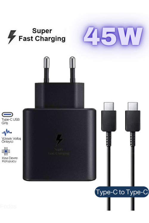 Galaxy A31/A32/A33/A34/A35/A36/A37 Uyumlu 45 Watt Süper Hızlı Şarj Aleti - Cihazı - Adaptör + Kablo