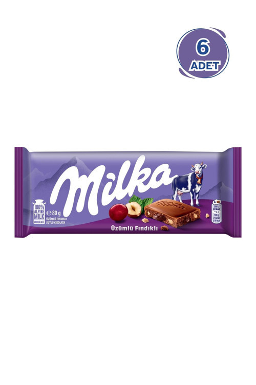 Milka Fındıklı & Üzümlü Tablet Çikolata 80g - 6 Adet
