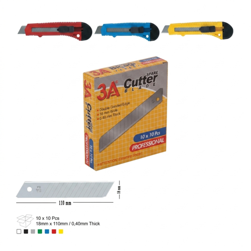 3A Profesyonel Maket Bıçağı Yedeği 18 mm Karışık Renk 1 Adet Maket Bıçağı 10'lu Yedek Bıçak