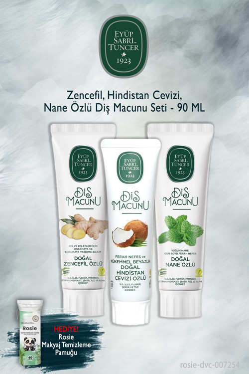 3'lü 90 ml Zencefil, Hindistan Cevizi, Nane Diş Macunu ve Rosie