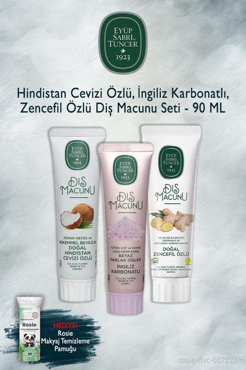 3'lü Eyüp Sabri Tuncer Hindistan Cevizi, Karbonat, Zencefil 90 ml Diş Macunu, Rosie