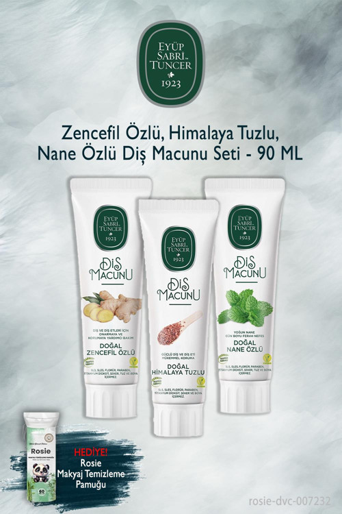 3 Adet 90 ml Eyüp Sabri Tuncer Zencefil, Himalaya, Nane Diş Macunu, Rosie
