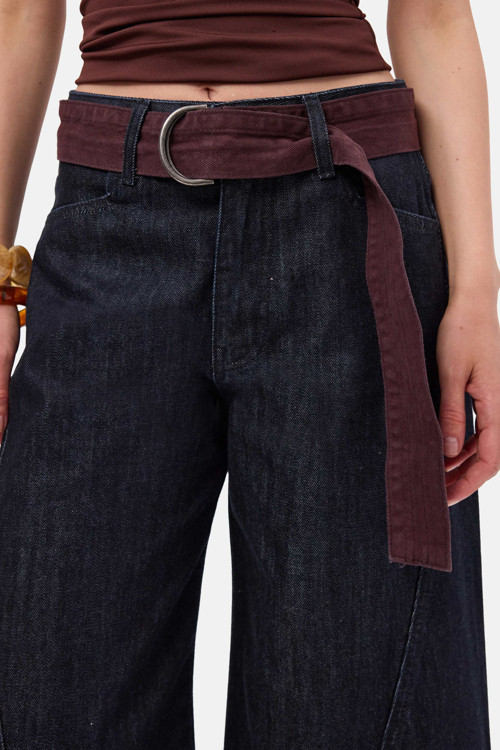 Kadın İndigo Selvedge 7s6-50 Barrel Fit Kemer Detaylı Tasarım Denim Jean