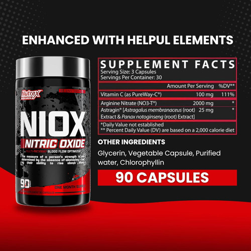 Niox Nitric Oxide Arginine Nitrate+Vitamin C Muscle Pump Booster 90 Tablet