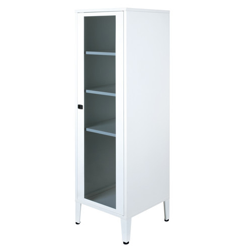450x1390x450 mm Cam Kapaklı Kilitli Çelik Gövdeli Ofis ve Home Office Dolabı Beyaz (RAL 9003)