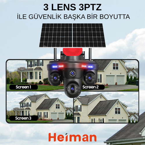 HM-878 3 LENS 3PTZ 4G SİM KARTLI 2 GÜNEŞ PANELLİ KAMERA