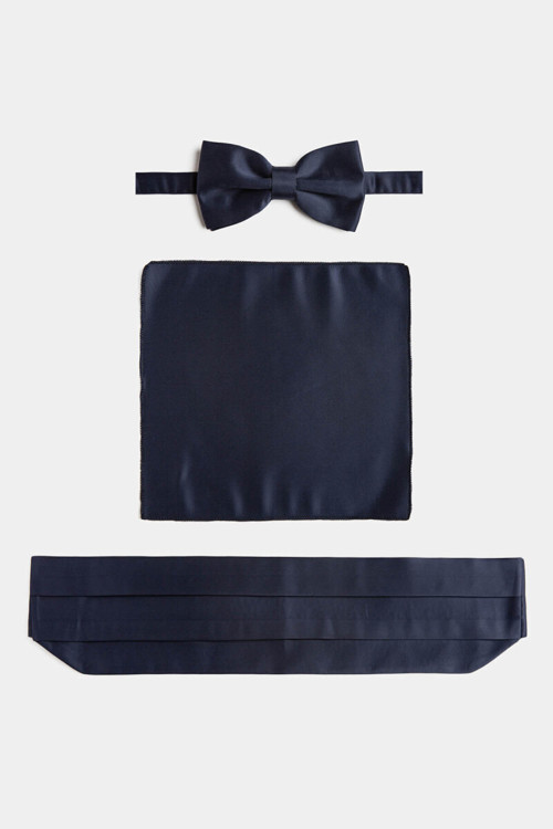 Lacivert Polyester Saten Smokin Kuşak Seti Takım