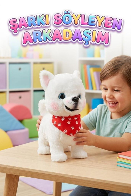 Şarkı Söyleyen Arkadaşım Serisi Hareketli Tasmalı Yürüyen Ve Kuyruk Sallayan Oyuncak Köpek BEYAZ