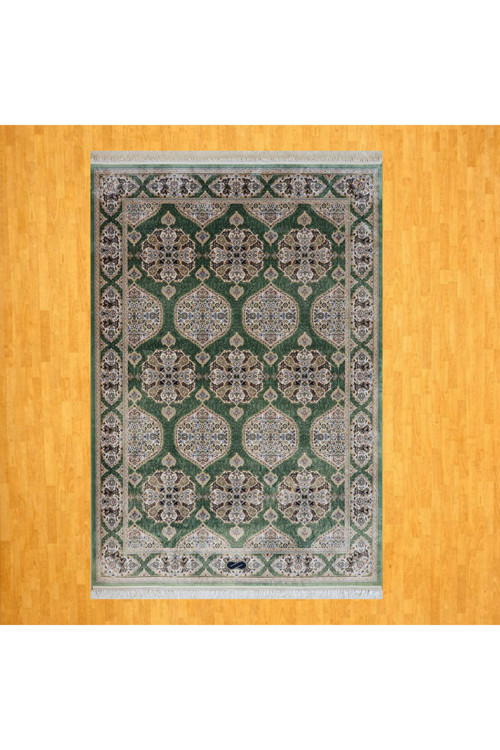 Yeşil Madalyon Desenli 200 x 300 İpek Halı
