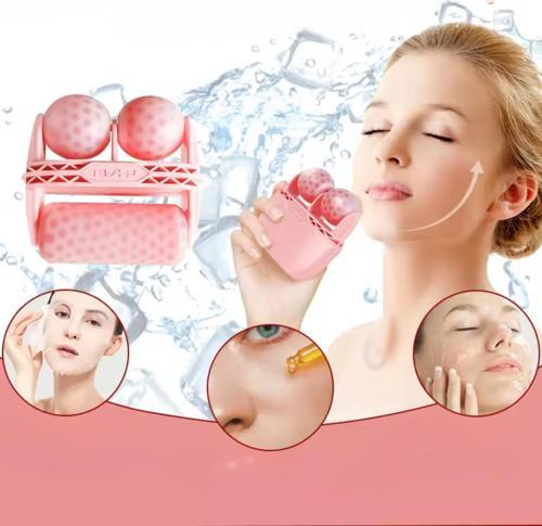  Ice Roller Çift Taraflı Face Buz Roller Koruma Kapaklı Pembe Renk