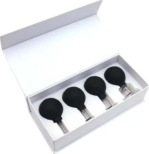 Silikon Vakumlu Cam Yüz Masaj Kupası 4'lü Set Siyah Renk