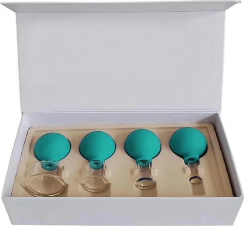 Silikon Vakumlu Cam Yüz Masaj Kupası 4'lü Set Yeşil Renk