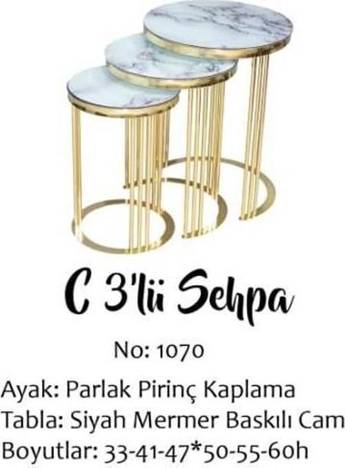 Brc Eko  13385 C Zigon eyaz Mermer Desen Gold Pirinç Kaplama Metal Ayak El Yapım