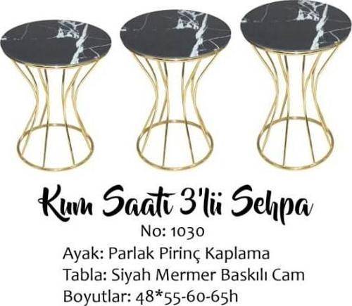 Brc KUM SAATİ 13396 Zigon Siyah Mermer Desen Temper cam Metal GOLD Renk El Yapım